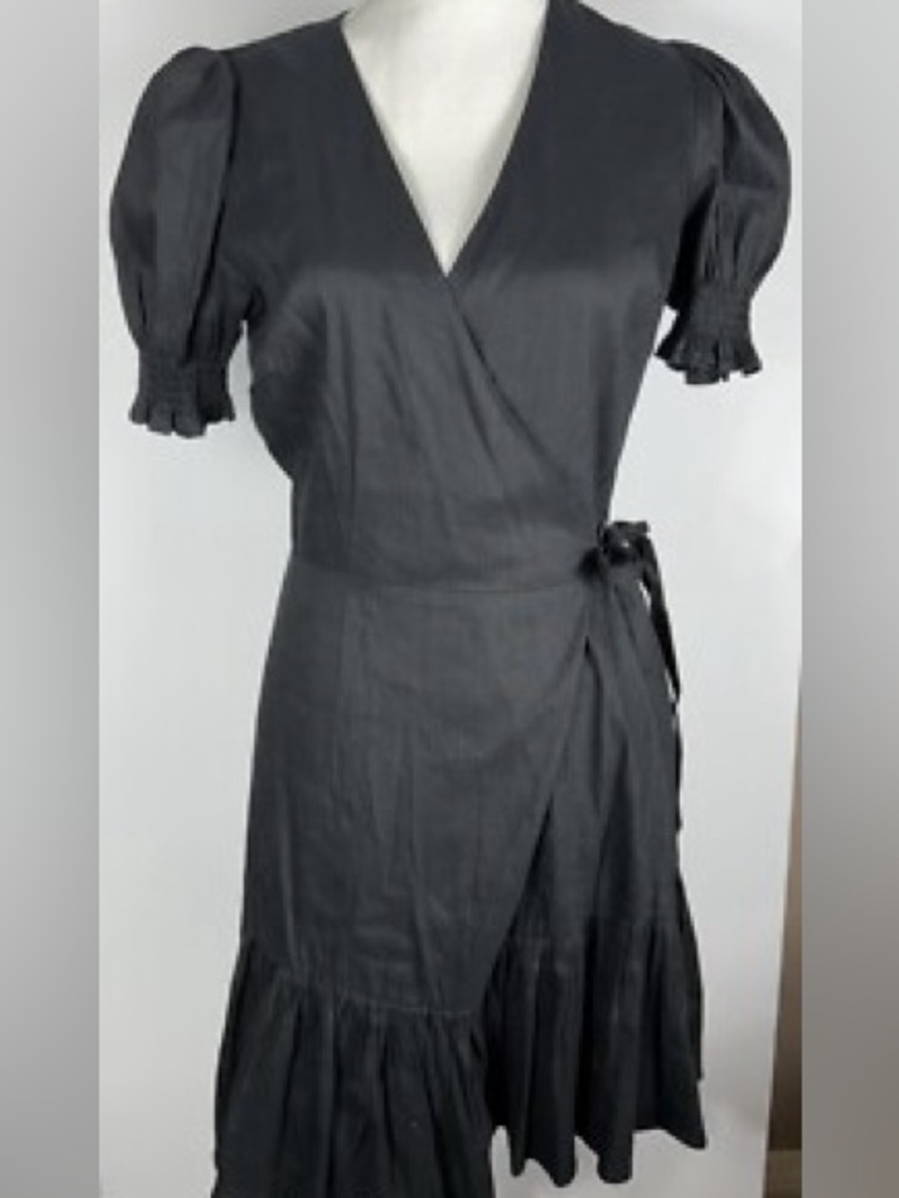 ANTONIO MELANI Black Wrap Dress with Puff Sleeves